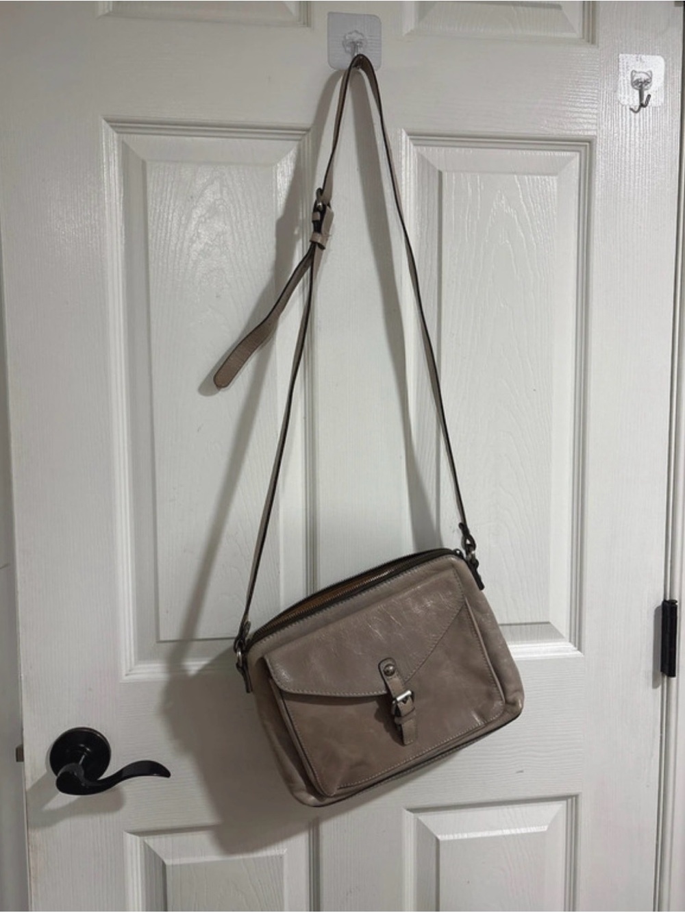 Patricia Nash Taupe Leather Crossbody Bag with Front Buckle